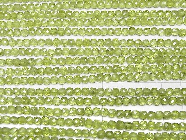 [Video] High Quality! Peridot AAA- Cube Shape 4x4x4mm half or 1strand beads (aprx.15inch/37cm)