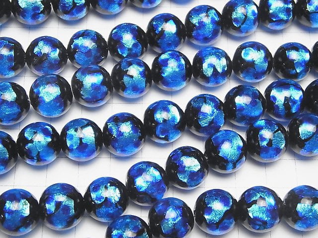 [Video] Lampwork Beads Round 14mm [Blue x Light Blue] 1/4 or 1strand beads (aprx.13inch/32cm)