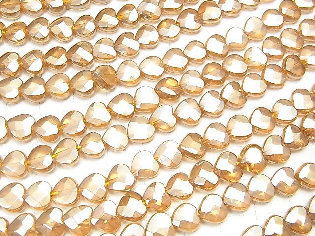 [Video] Champagne color quartz AAA Vertical Hole Heart cut 8x8x4mm half or 1strand beads (aprx.15inch / 36cm)