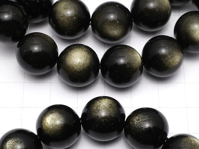 [Video] Golden Obsidian AAA+ Round 16mm Bracelet