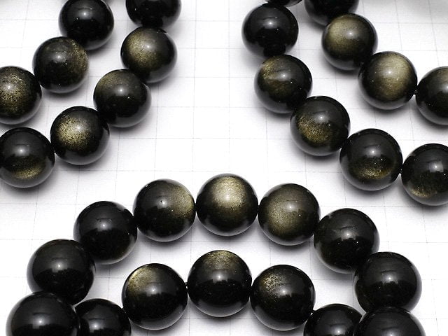 [Video] Golden Obsidian AAA+ Round 16mm Bracelet