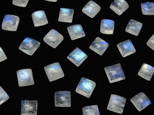 [Video]High Quality Rainbow Moonstone AA++ Square Cabochon 6x6mm 5pcs