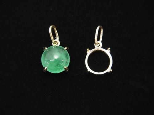 [K10 Yellow Gold] Pendant Frame (Prong Setting) for Round Cabochon 6mm 1pc [Japan]