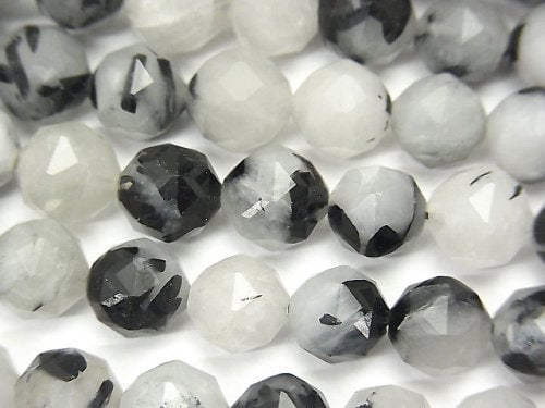 Faceted Round, Tourmalinated Quartz Gemstone Beads