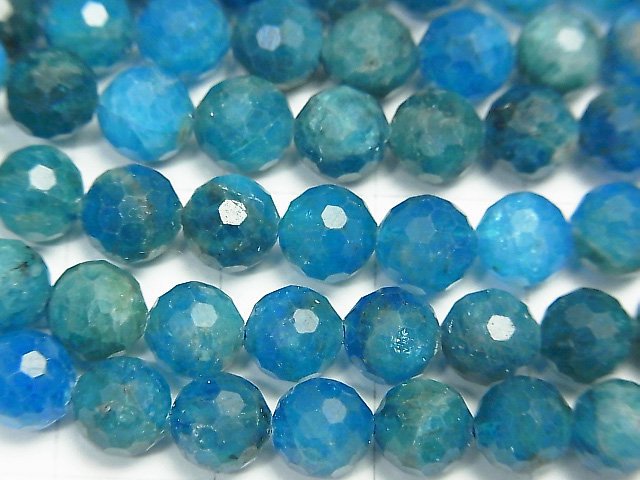 [Video] High Quality! Blue Apatite AA++ 128Faceted Round 6mm 1strand beads (aprx.15inch/36cm)