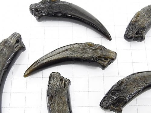 1pc $9.79! Mexico Golden Sheen Obsidian AAA Wolf  Fang Shape 1pc