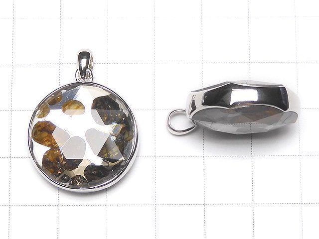 Kenya Sericho Pallasite Meteorite Pendant Both Side Finish 22mm Silver925