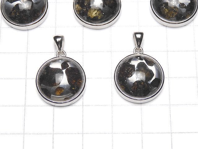 Kenya Sericho Pallasite Meteorite Coin Pendant 18mm Silver925