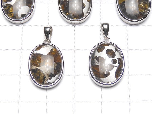 Kenya Sericho Pallasite Meteorite Oval Pendant 18x14mm Silver925