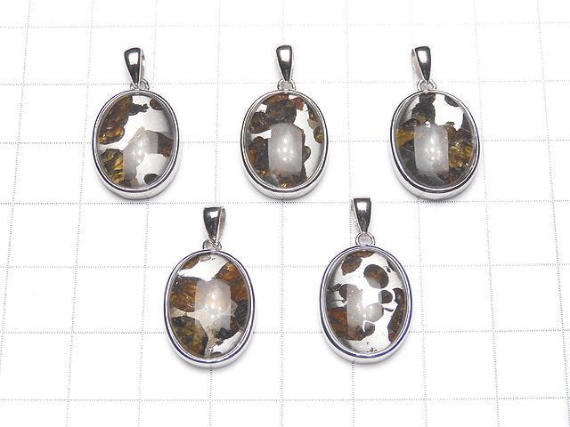 Kenya Sericho Pallasite Meteorite Oval Pendant 18x14mm Silver925