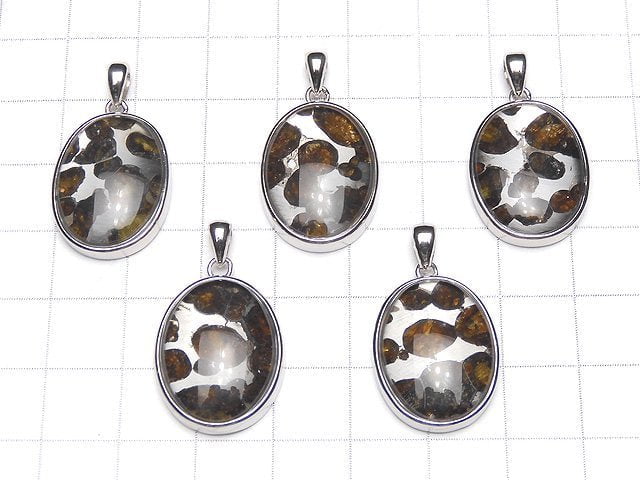 Kenya Sericho Pallasite Meteorite Oval Pendant 22x17mm Silver925