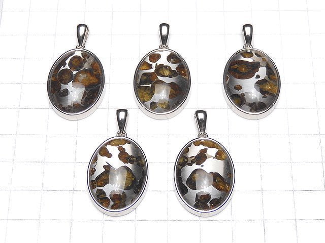 [Video] Kenya Sericho Pallasite Meteorite Oval Pendant 27x20mm Silver925