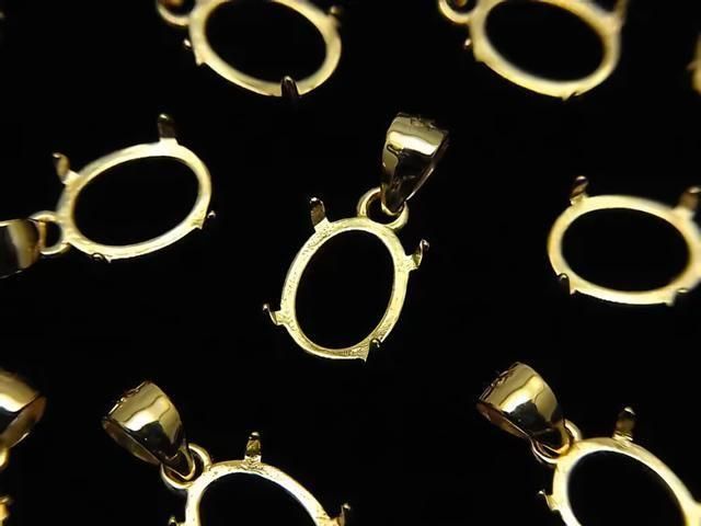[Video] Silver925 Pendant Frame Oval 8x6mm Hairline 18KGP 1pc