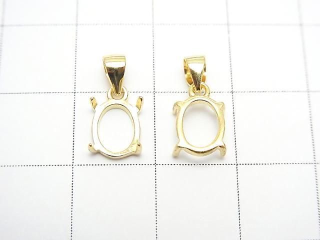 [Video] Silver925 Pendant Frame Oval 8x6mm Hairline 18KGP 1pc
