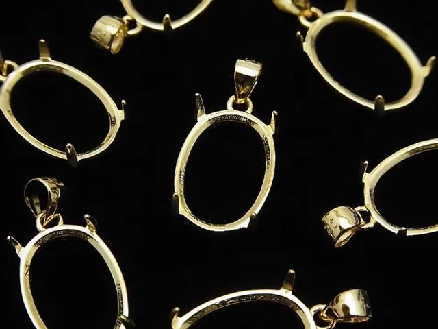 [Video] Silver925 Pendant Frame Oval 14x10mm Hairline 18KGP 1pc