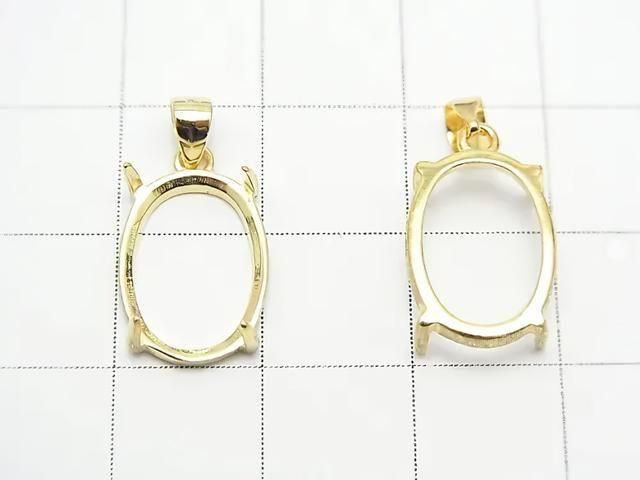 [Video] Silver925 Pendant Frame Oval 14x10mm Hairline 18KGP 1pc