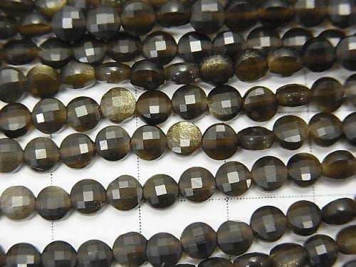 High quality! 1strand $5.79! Golden Sheen Obsidian AAA Faceted Coin 4x4x2mm 1strand beads (aprx.15inch / 37cm)