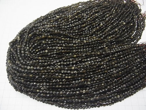 High quality! 1strand $5.79! Golden Sheen Obsidian AAA Faceted Coin 4x4x2mm 1strand beads (aprx.15inch / 37cm)