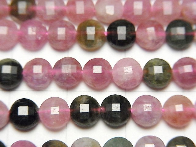 [Video] High quality! 1strand $13.99! Multicolor Tourmaline AA + Faceted Coin 5x5x3mm 1strand beads (aprx.15inch / 37cm)