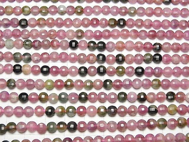 [Video] High quality! 1strand $13.99! Multicolor Tourmaline AA + Faceted Coin 5x5x3mm 1strand beads (aprx.15inch / 37cm)