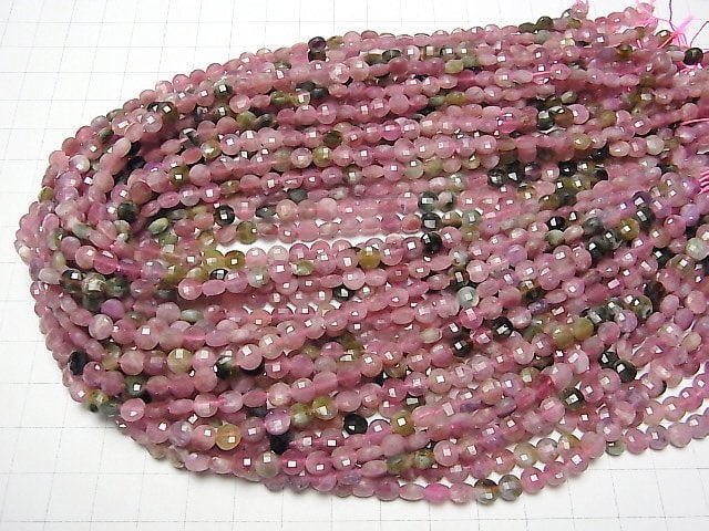 [Video] High quality! 1strand $13.99! Multicolor Tourmaline AA + Faceted Coin 5x5x3mm 1strand beads (aprx.15inch / 37cm)