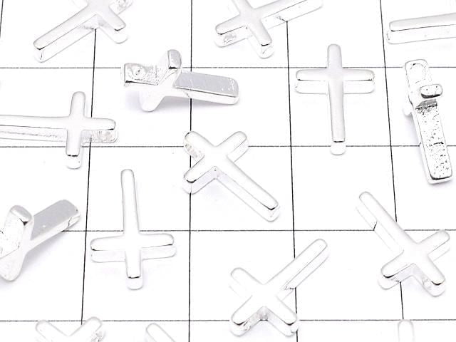 Metal Parts charm, 13x8.5mm, Cross shape, Silver color, 3 pieces