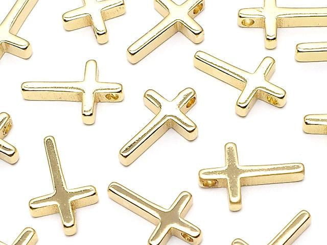 Metal Parts charm, 13x8.5mm, Cross shape, Gold color, 3 pieces