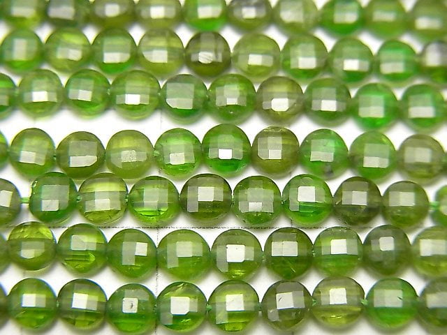 High Quality! Chrome Diopside AA ++ Faceted Coin 4x4x2mm half or 1strand beads (aprx.15inch / 37cm)