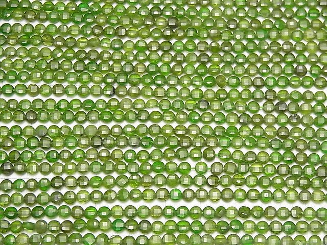 High Quality! Chrome Diopside AA ++ Faceted Coin 4x4x2mm half or 1strand beads (aprx.15inch / 37cm)