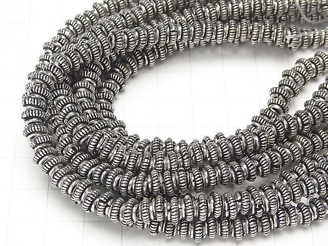 Copper Rondelle 7x7x3.5mm Silver coated Oxidized Finish half or 1strand beads (aprx.7inch / 18cm)
