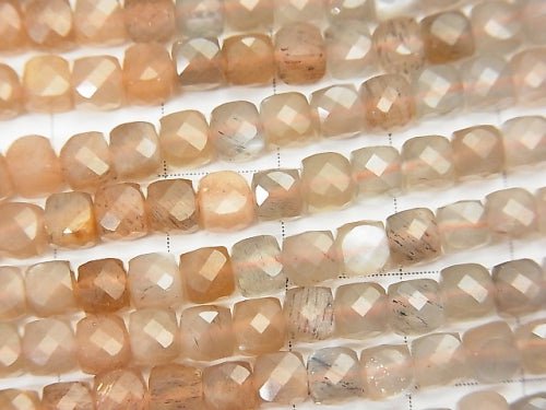 High Quality! Silver Sheen Brown & Gray Moonstone AA++ Cube Shape 4x4x4mm half or 1strand beads (aprx.15inch / 37cm)