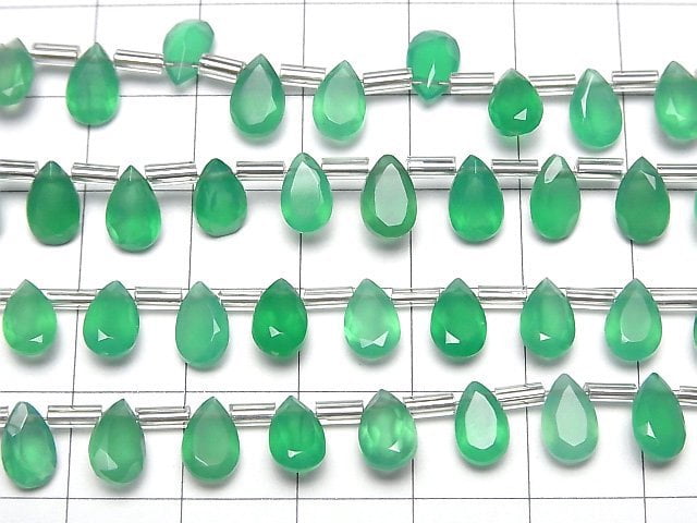 [Video]High Quality Green Onyx AAA Pear shape Faceted 8x5mm 1strand (18pcs )