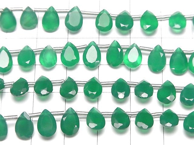 [Video]High Quality Green Onyx AAA Pear shape Faceted 9x6mm half or 1strand (18pcs )