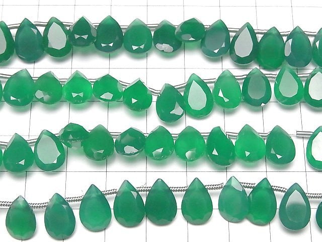 [Video]High Quality Green Onyx AAA Pear shape Faceted 12x8mm half or 1strand (18pcs )