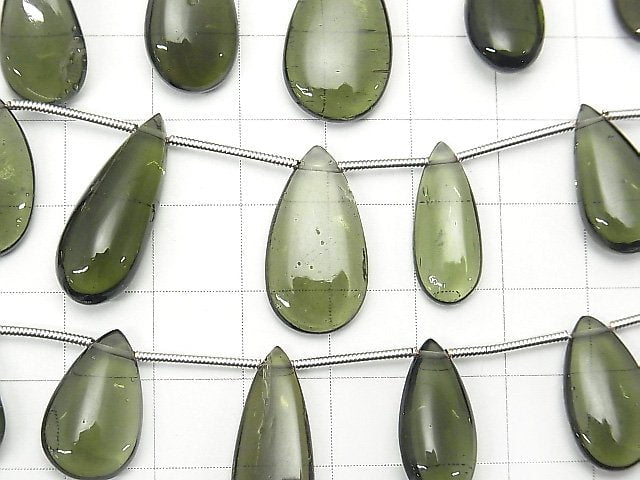 [Video] High Quality Moldavite AAA Pear shape (Smooth)  1strand (9pcs )