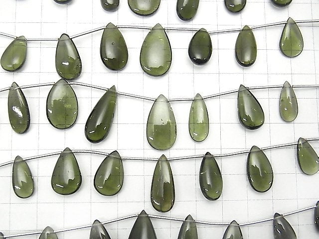 [Video] High Quality Moldavite AAA Pear shape (Smooth)  1strand (9pcs )
