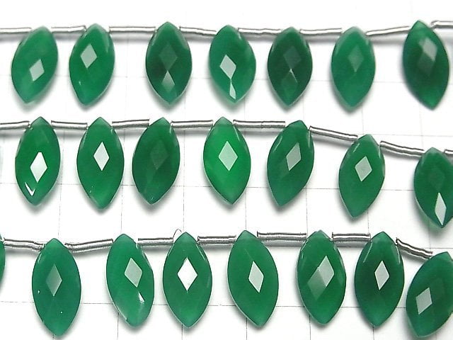 [Video] High Quality Green Onyx AAA Faceted Marquise Faceted Briolette 16x8mm half or 1strand beads (aprx.6inch / 14cm)