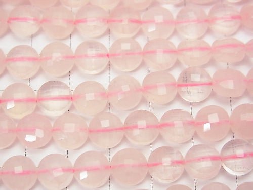 High Quality! Madagascar Rose Quartz AA ++ Faceted Coin 8x8x5mm half or 1strand beads (aprx.15inch / 37cm)