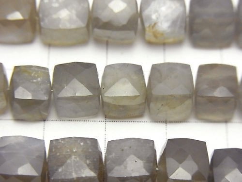 High Quality Gray Moonstone AA ++ Cube Shape half or 1strand beads (aprx.7inch / 18cm)