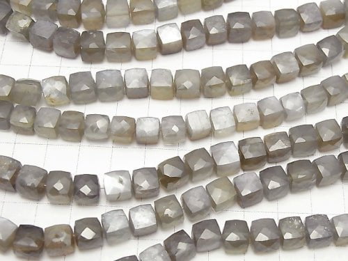 High Quality Gray Moonstone AA ++ Cube Shape half or 1strand beads (aprx.7inch / 18cm)