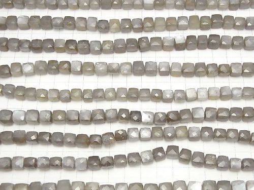 High Quality Gray Moonstone AA ++ Cube Shape half or 1strand beads (aprx.7inch / 18cm)