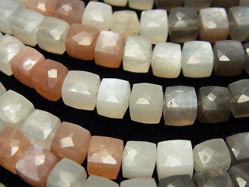 Cube, Moonstone Gemstone Beads