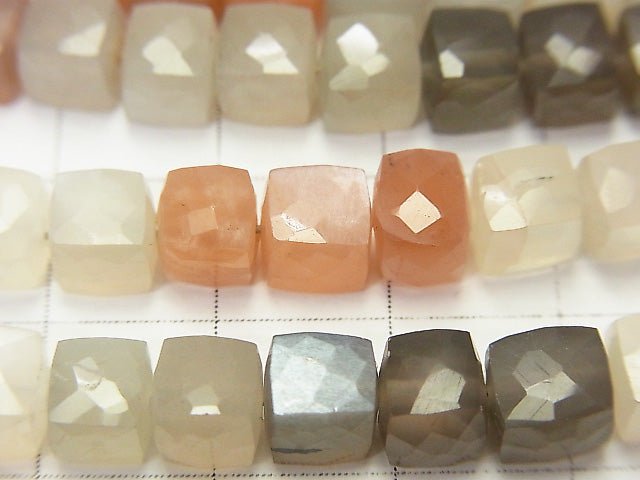 High Quality Multi Color Moonstone AA++ Cube Shape half or 1strand beads (aprx.7inch / 18cm)