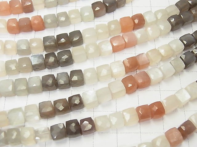 High Quality Multi Color Moonstone AA++ Cube Shape half or 1strand beads (aprx.7inch / 18cm)