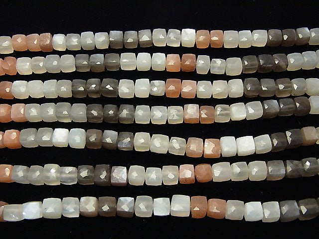 High Quality Multi Color Moonstone AA++ Cube Shape half or 1strand beads (aprx.7inch / 18cm)