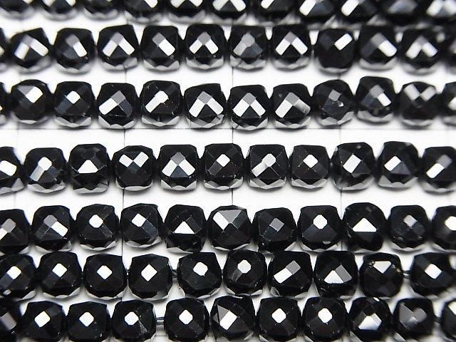 高品質黑尖晶石 AAA 立方體形狀 4x4x4mm 1串珠子（約14英吋/35公分）高品質！