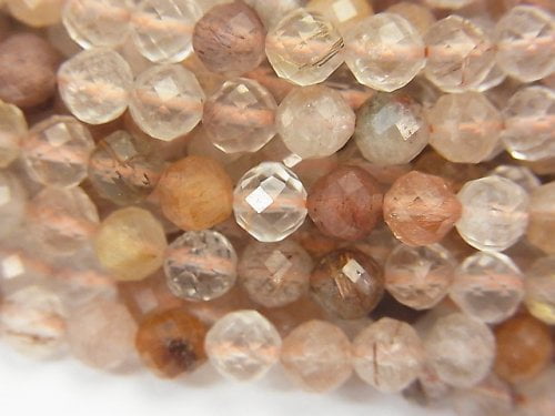 Faceted Round, Rutilated Quartz Gemstone Beads