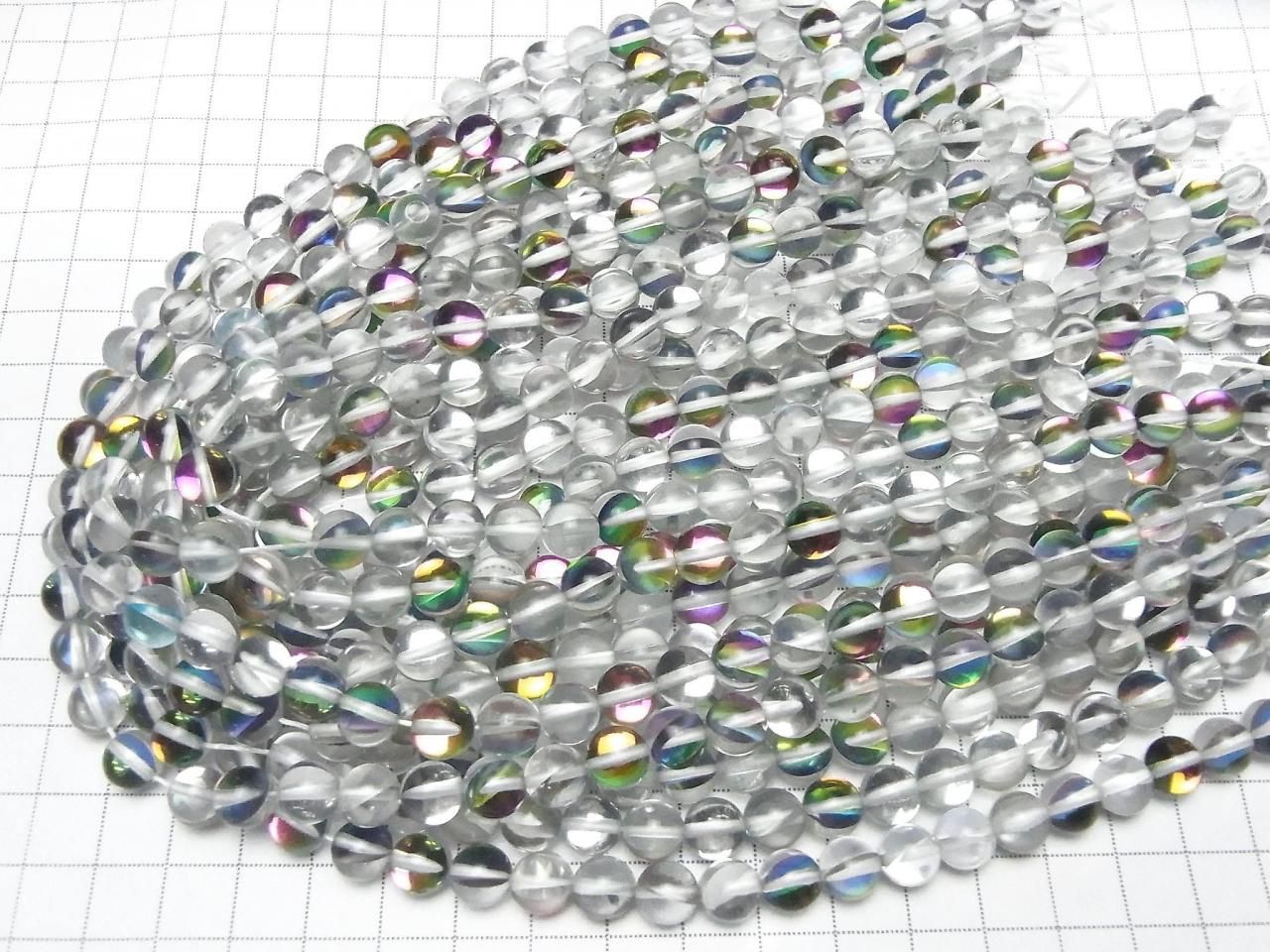 Perles Rainbow Luna Flash rondes 8mm, 1 fil (environ 38cm/15pouces)