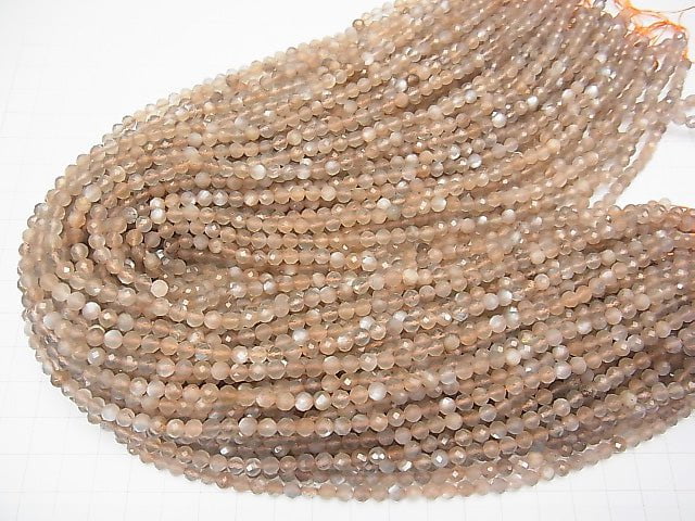 [Video] High Quality! 1strand $8.79! Silver Sheen Brown Moonstone AAA Faceted Round 4mm 1strand beads (aprx.15inch / 38cm)