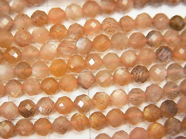 [Video] Silver & Golden Sheen Orange Moonstone AAA Faceted Round 4mm 1strand beads (aprx.15inch / 38cm)